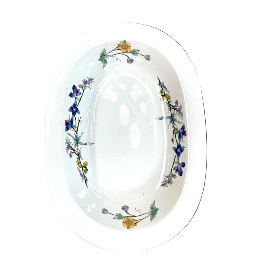 Woodhill by Citation 10 Inch Oval Stoneware Serving Bowl Blue and Yellow Florals